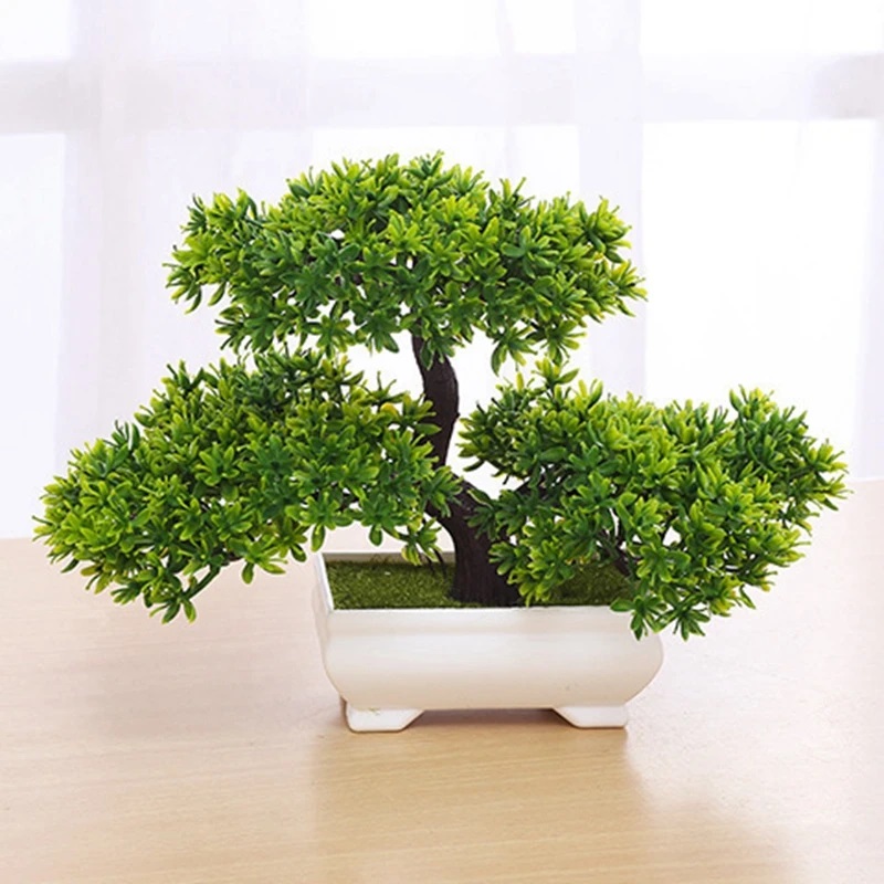 Desk Setup Plants - 1Pcs Green Artificial Plants Bonsai Plastic