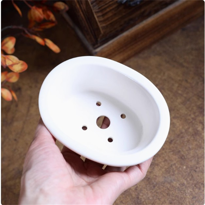 Porcelain White Oval Bonsai Po - Desk Setup Green recension och pris