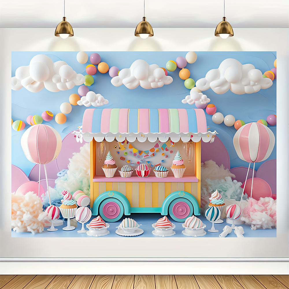 Sweet Ice Cream Theme Backdrop - Desk Setup Plants recension och pris