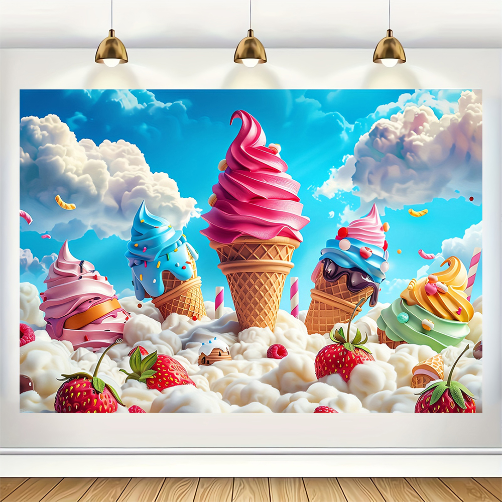 Sweet Ice Cream Theme Backdrop - Desk Setup Plants recension och pris