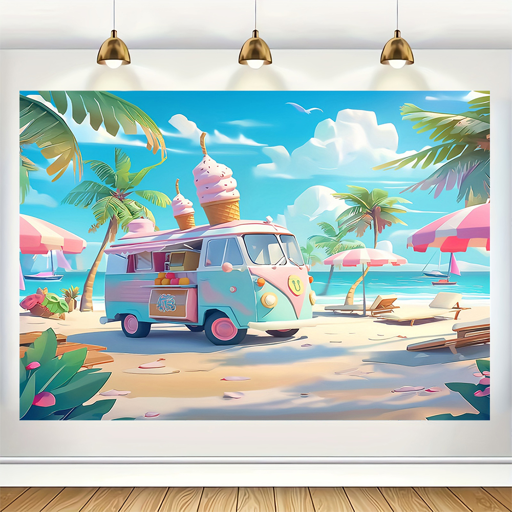 Sweet Ice Cream Theme Backdrop - Desk Setup Plants recension och pris