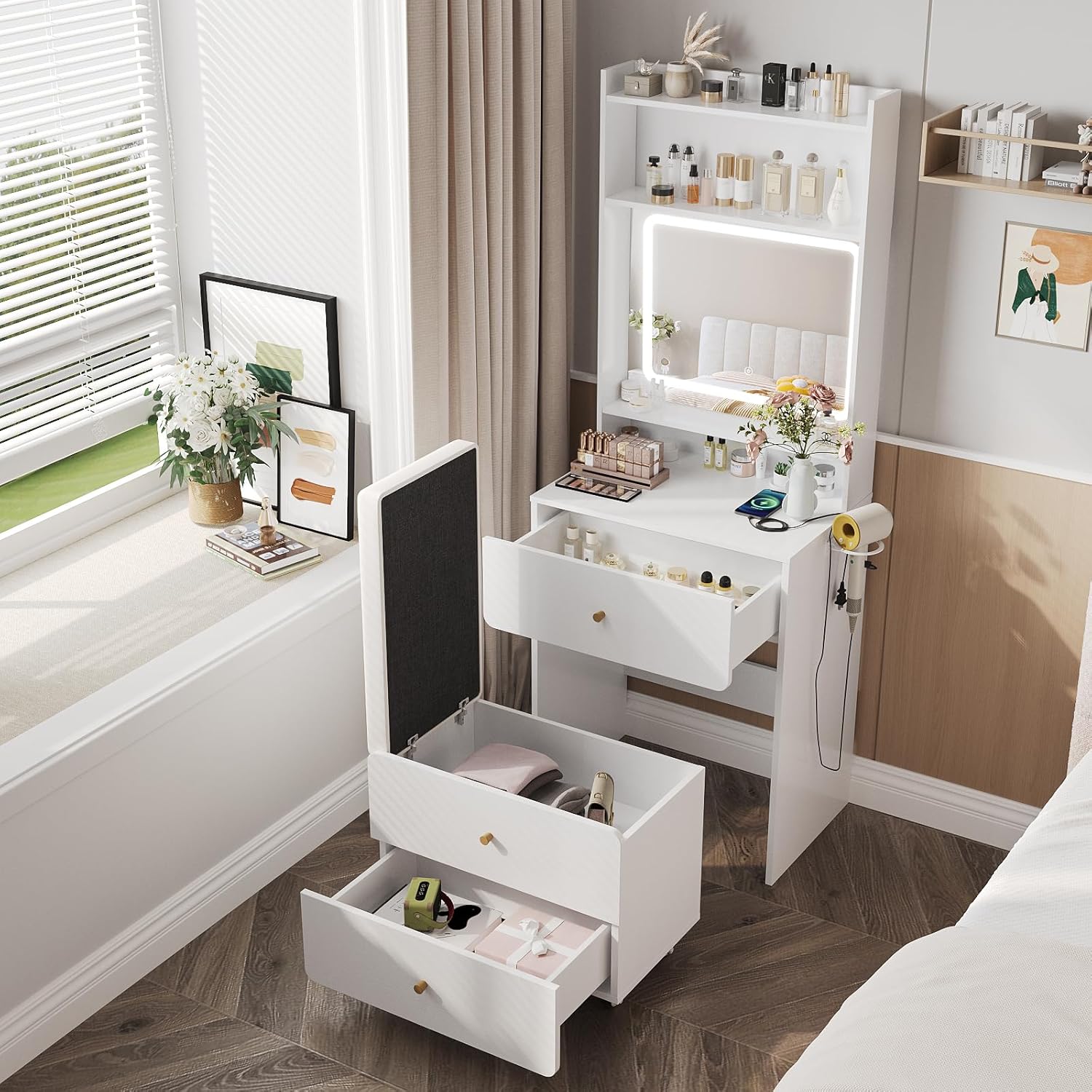 Make Up Vanity Desk with Mirro - Desk Setup In Small Bedroom recension och pris