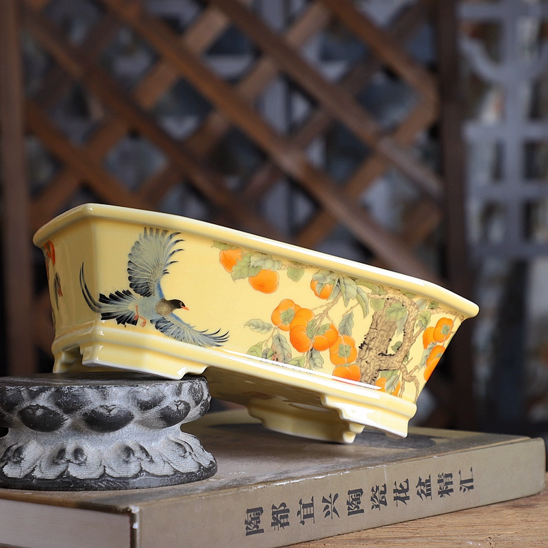 Porcelain Rectangle Bonsai Pot - Desk Setup Green recension och pris