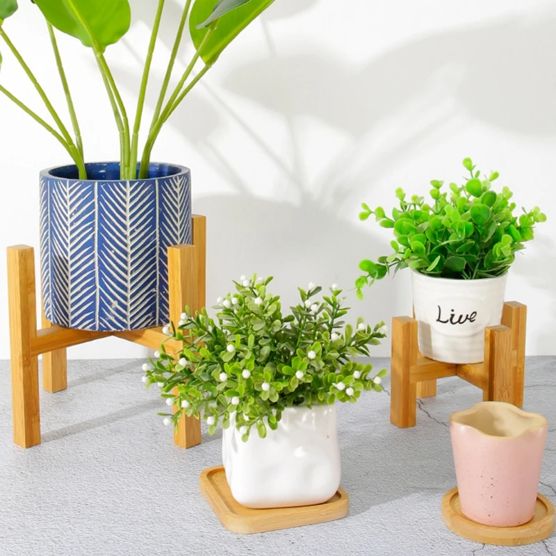 Four-legged Wood Flower Pot Ho - Desk Setup Plants recension och pris