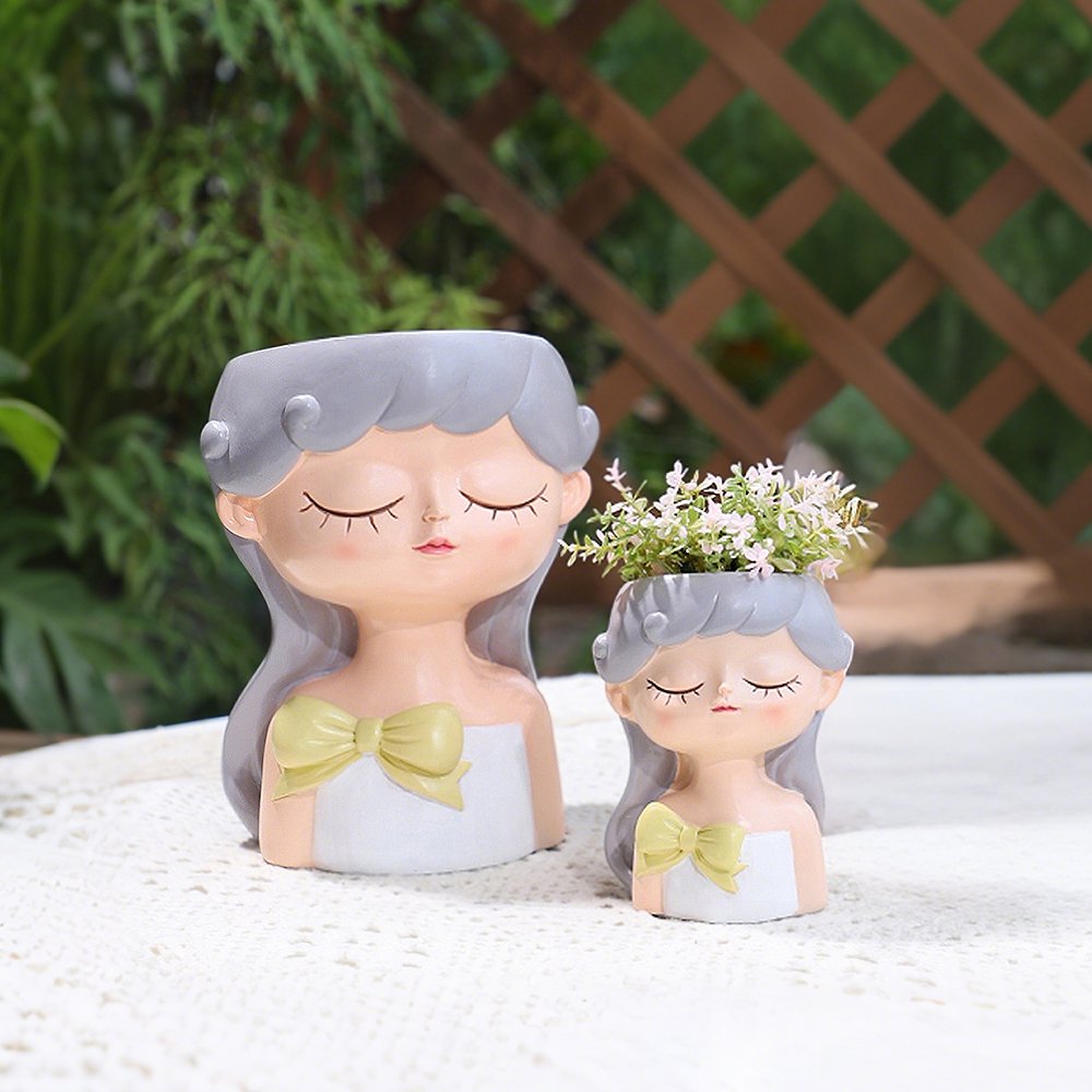 Cute Girl Small Plant Pot Resi - Desk Setup Green recension och pris