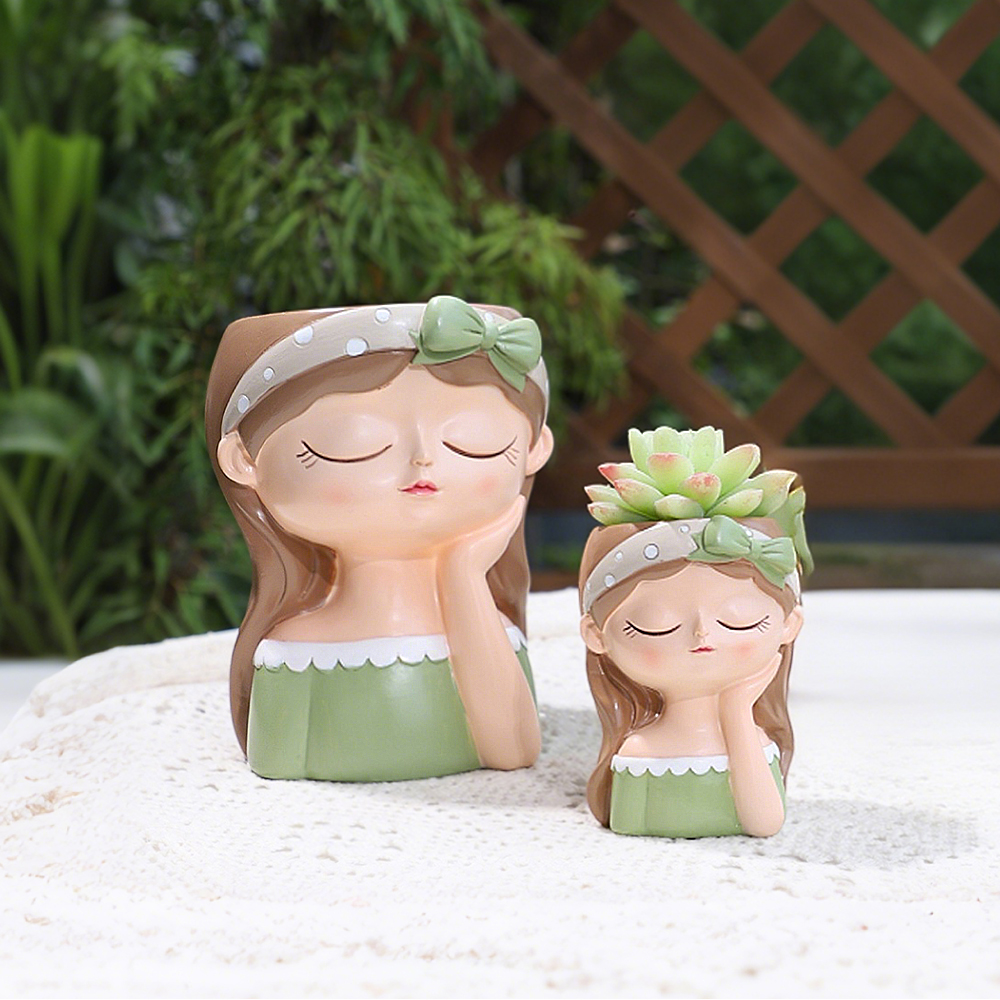 Cute Girl Small Plant Pot Resi - Desk Setup Green recension och pris