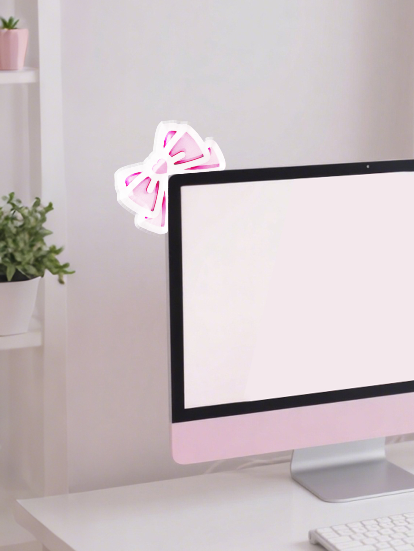 Kawaii Bow Monitor Decor Pink  - Desk Setup Home recension och pris