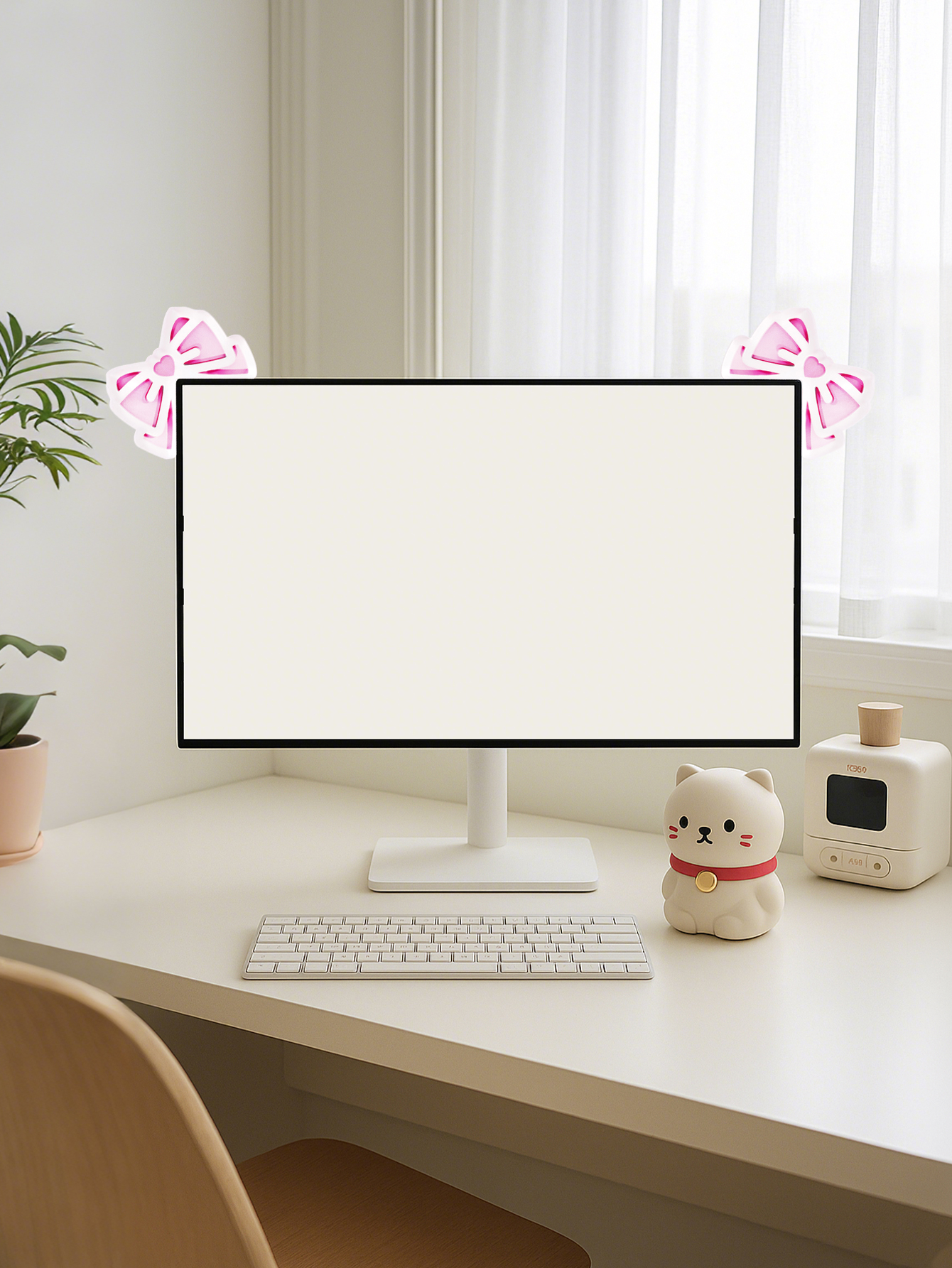 Kawaii Bow Monitor Decor Pink  - Desk Setup Home recension och pris
